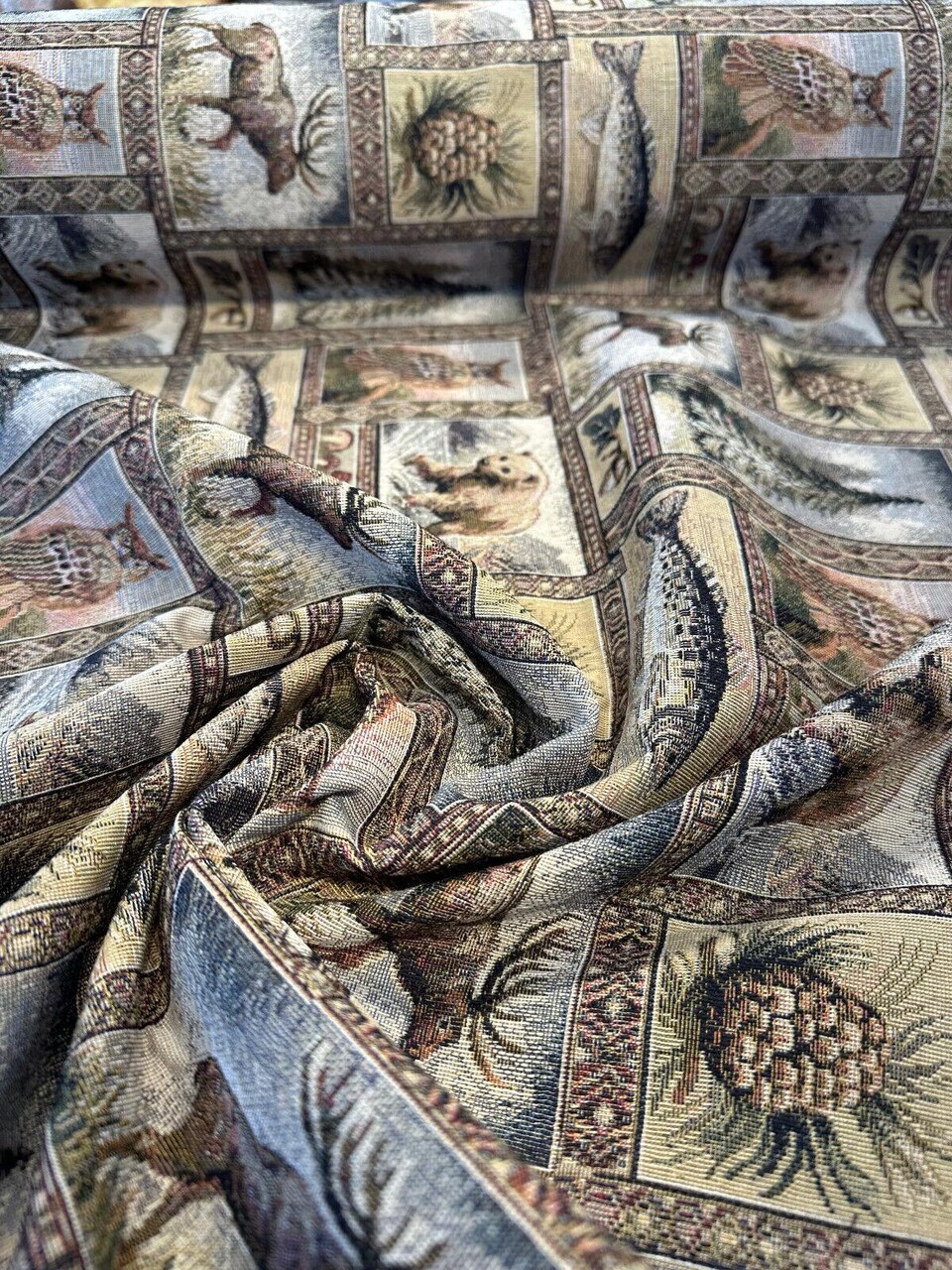 1 Yard Upholstery Tapestry Fabric Wildlife Bear Moose Rustic Golden 62% Cotton 38% Polyester 56 Inch Width